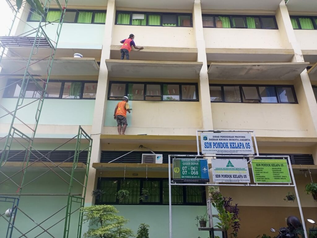 Exterior painting fasad gedung hasil kerja Tertata